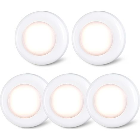 Set mit 5 kleinen, berührungsempfindlichen LED-Strahlern, selbstklebend, batteriebetrieben, für den Innenbereich, Schränke, Kleiderschränke, Küchenschränke (1/5)