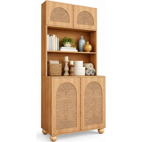 Armadio alto 80/40/180 cm naturale con ante intrecciate e ripiano regolabile (1/5)