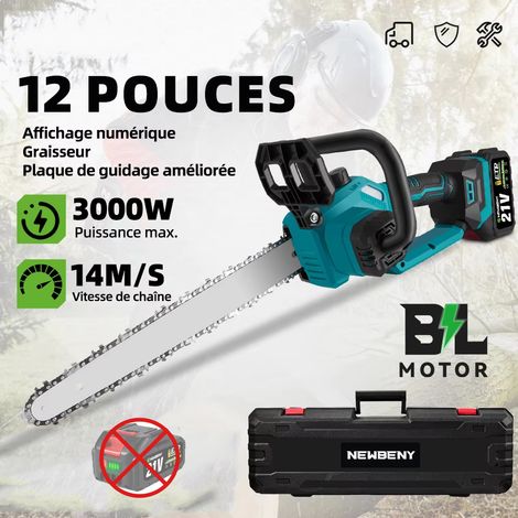 Scie à chaîne électrique sans fil 12 pouces avec affichage LED, tronçonneuse sans balais pour jardin et bois, compatible batterie 18-21V (sans batterie)