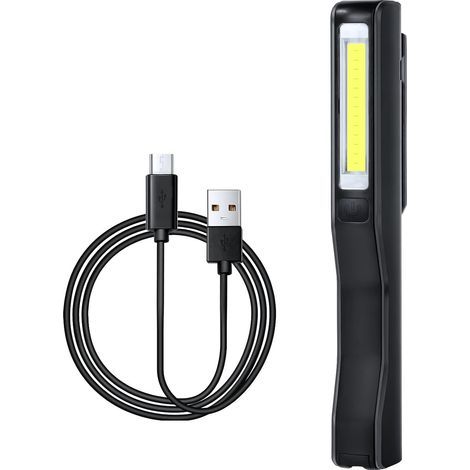 AIDUCHO Lampe De Travail Led Rechargeable 350 Lumens Lampe Mecanicien Cob Lampe De Poche Ultra Puissante, Lampe Inspection Pour Auto Garage Atelier Bricolage Camping Avec Usb Cable (Noir) (1/5)