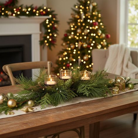 Centrotavola natalizio Thuja con 3 porta candele da 60 cm (1/3)