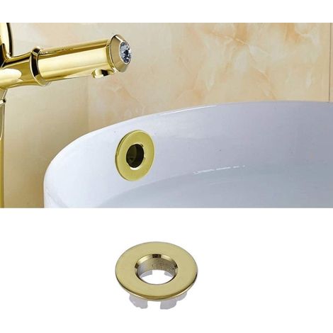 2 Pièces Anneau Trop Plein Lavabo Bouchon Trop Plein Evier Couvercles Bague pour Salle de Bain Dorée (1/4)