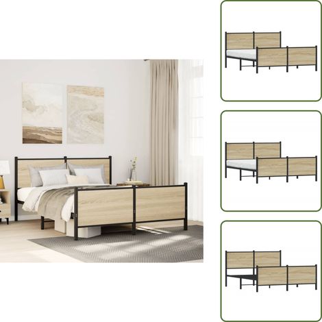 The Living Store Giroletto senza Materaso in Metallo Rovere Sonoma 150x200 cm - Letto con testiera