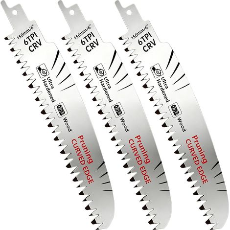 Lot de 3 lames de scie sabre très résistantes pour la coupe du bois – Dents japonaises en forme d'arc 6TPI en acier trempé, pour élagage d'arbres, aménagement paysager et démolition professionnelle (1/5)