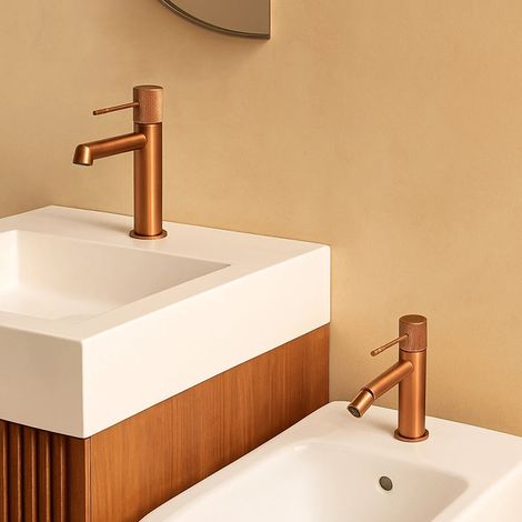 Exagonshop Coppia rubinetti lavabo e bidet senza scarico oro rosa