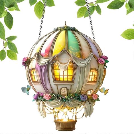 Lampe montgolfière solaire à effet flamme dansante 2D pour jardin, terrasse ou allée. (1/5)