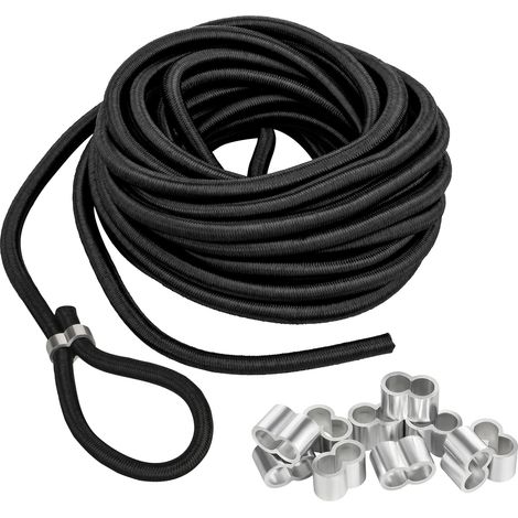 Corde en caoutchouc de 10 m - 6 mm - Cordon en caoutchouc pour remorque avec 10 serre-câbles, Corde de lanceur (1/5)