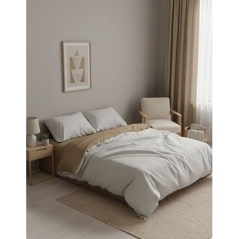 Set di biancheria da letto King Size - 1 copripiumino 240 x 220 cm + 2 federe 60 x 60 cm - 100% cotone rinforzato - Beige (1/4)
