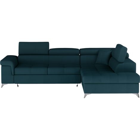 Canapé d'angle convertible PALAZZO 4 places bleu foncé – angle droit avec 1 coussin (1/5)
