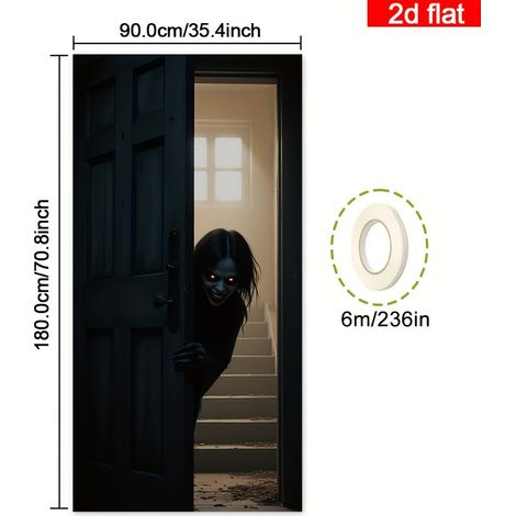 Rideau de porte de salle de bain sur le thème d'Halloween, motif Faucheuse, bannière décorative tête de mort effrayante - 90 x 180 cm (perforé + ruban) - Style 7
