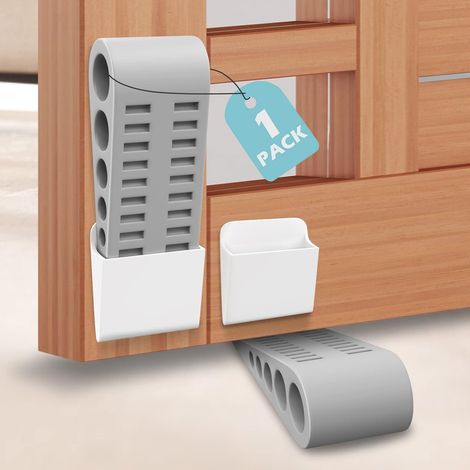 Door Stoppers for Bottom of Door - 1 Pack Rubber Security Wedge Stackable Heavy Duty Door Stop with Holder for Home Office Classroom on Carpet, Concrete, Linoleum & Wood House Warming Gifts New Home (1/5)