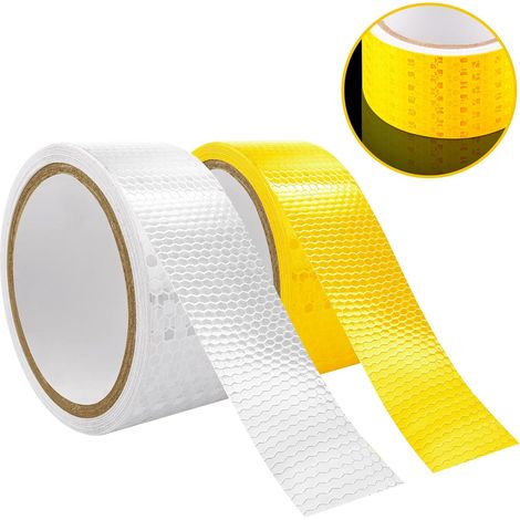 MINKUROW Nastro Riflettente Bcc, 5 M X 3 Cm Nastro Segnaletico Di Sicurezza Impermeabile Per Esterno, Auto, Rimorchio, Bici 2 Pezzi (Bianco E Giallo) (1/5)