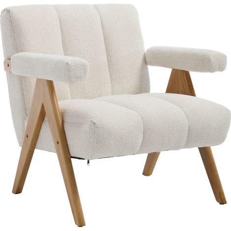 Wahson Fauteuil Relax Confortable, Fauteuil Scandinave en Chenille pour Salon, Fauteuils Salon Moderne avec Cadre en Bois,Avoine