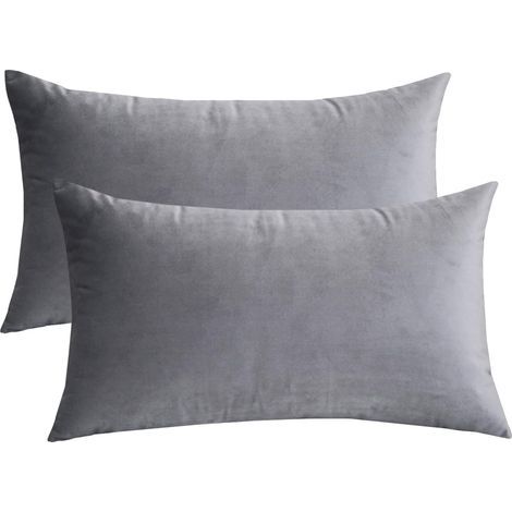 Housses de coussin en velours (lot de 2) - Jolies housses de coussin rectangulaires décoratives, douces et unies, pour canapé, chambre ou voiture - 30 x 50 cm (gris clair, 2 pièces) (1/5)