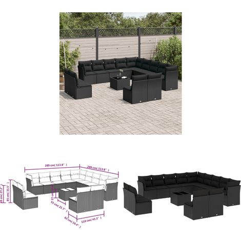 14-tlg. Garten-Sofagarnitur mit Kissen Schwarz Poly Rattan - Gartenmöbel Set - PE-Rattan Möbel - Outdoor Sofa - Esstisch - Lounge Set - Home & Living (1/3)