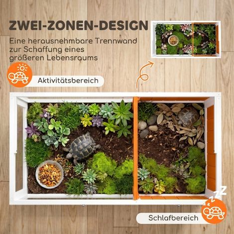 Enclos pour tortue 104x53x82 cm en bois blanc et orange, double zone, nettoyage facile – MEUBLIV (1/5)