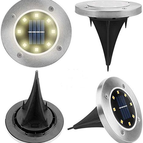 4 lampes solaires LED d'extérieur - 8 projecteurs solaires étanches pour jardin, allée, terrasse, cour ou pelouse encastrée.