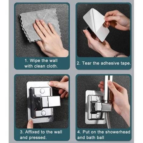 Support Pommeau De Douche - Réglable 360° - Adhésif Fort Sans Percage - Compatible Carrelage Verre Métal - ABS Chromé - 1 Pièce (1/4)