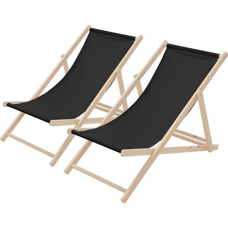 ECD Germany 2er Set Liegestuhl klappbar, Schwarz, Holz, verstellbare Rückenlehne, 3 Positionen, bis 120 kg, Sonnenliege Gartenliege Strandliege Strandstuhl Holzklappstuhl, für Garten, Balkon & Strand
