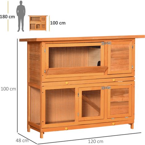 Cage d'extérieur en bois pour lapin (avec maison et maison à deux étages), 122 x 48 x 100 cm (1/5)