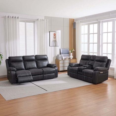 Vinson Electric Recliner 2+3 Seater Sofa Set Air Leather With Speakers & USB-C Charging