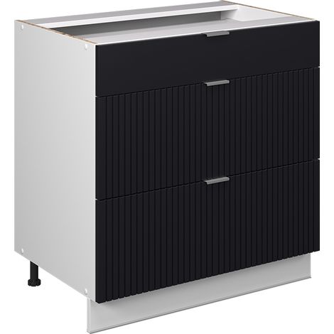 Meuble cuisine Fame-Line, Noir rayé, 80 cm avec 3 tiroirs, sans plan de travail, Vicco (1/5)