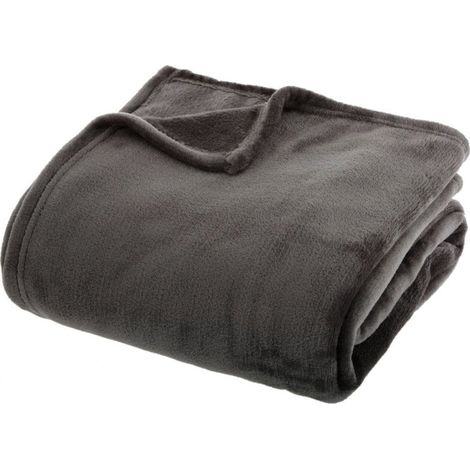 Plaid Doux Uni "Flanel" 180x230cm Gris Foncé (1/3)