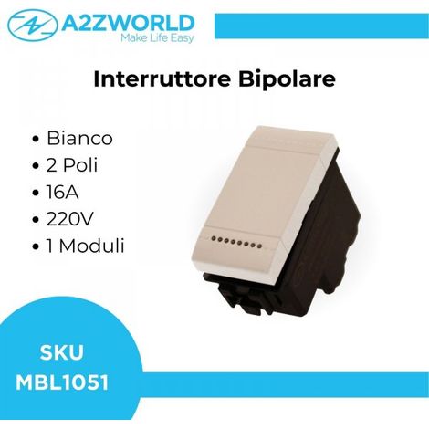 Interruttore Bipolare 2P 16A 220V MBL Bianco 1M Compatibile Bticino Living Light Illuminabile BLB0402