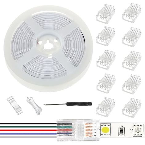 LED Strip Connector RGB Lights Adapter Lighting Pin Connectors Clear Wireless Gapless Track Lighting Connector with 5M/16.4ft Cable (5 PIN 10 MM) (1/4)