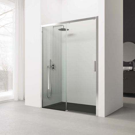 Mampara de ducha frontal corredera reversible - 120-124 cm. Altura: 195 cm - Perfil Plata Alto Brillo- Vidrio templado 6 mm Transparente - Antical