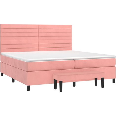 Cama box spring con colchón terciopelo rosa 200x200 cm vidaXL (1/4)