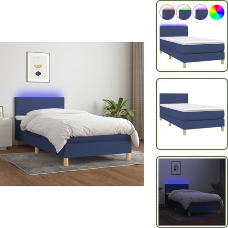 Sommier à lattes de lit avec matelas et LED Bleu 80x200cm Tissu - Sommier Tapissier - Lit Avec Led - Lit Design - Lit Moderne - Matelas À Ressorts Ensachés (1/5)