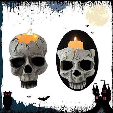 Support-Chandelle Crâne - Résine Noire et Blanche - Pour Bougies Votives - Décoration Halloween Noël - Lot de 2 (1/5)