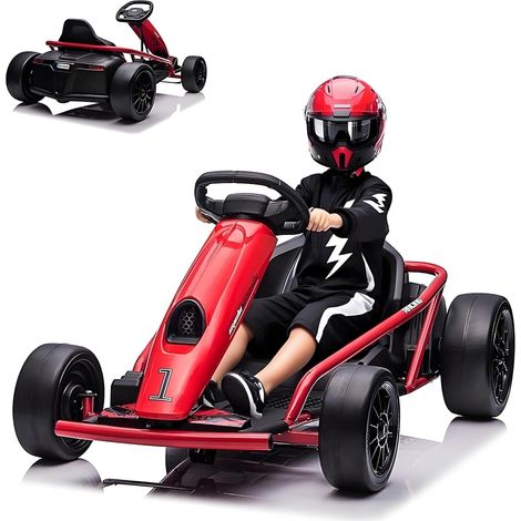 24V Karts Électriques de Drift avec Deux Moteurs de 300W, Roues Avant: Matériau EVA, Roues Arrière : Roues de Drift en Nylon, Maximale 13KM/H, Musique(Rouge)