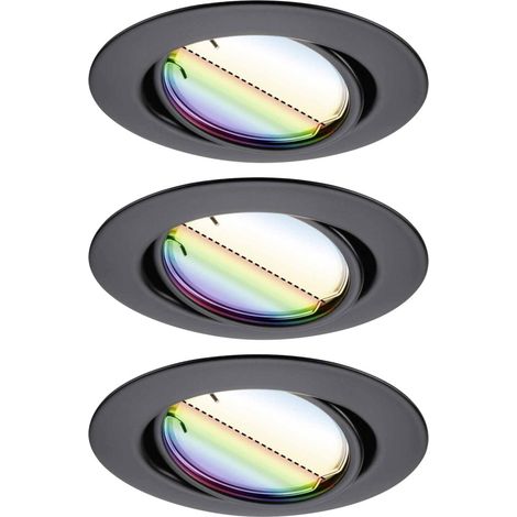 Paulmann LED Einbauleuchte Coin Base 3er Set schwarz matt Zigbee RGBW RGBW Ø 9 cm schwenkbar Deckenlampen