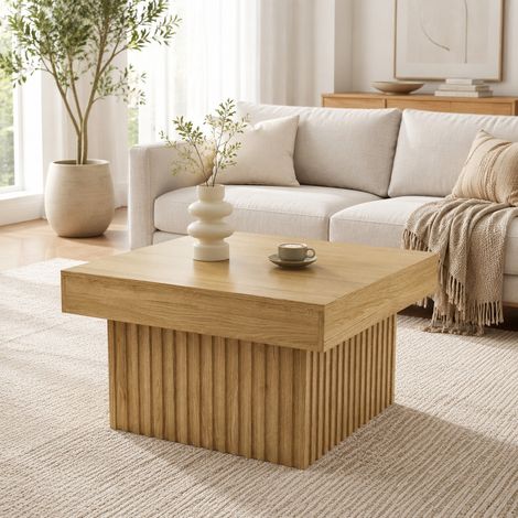 Mesa centro madera natural para salón 79x79x46 cm OKMYHOME