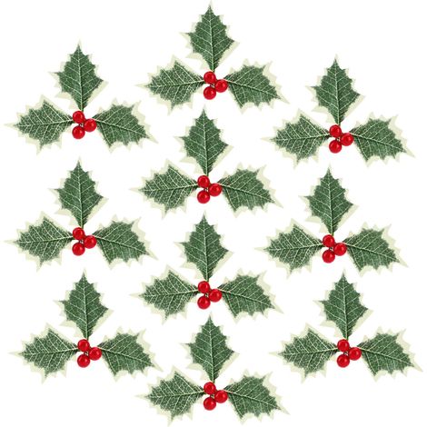 10 pièces de houx artificiel, baies rouges et feuilles vertes, fausses baies et feuilles pour couronnes de Noël et décorations de fête (1/2)