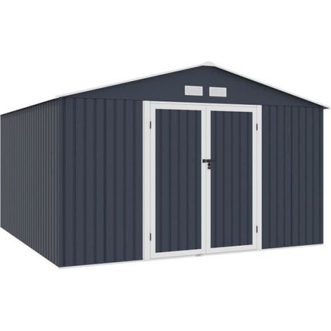 Abri de jardin en métal 10,85 m² – 340 x 319 x 210 cm – Acier galvanisé traité anti-corrosion – 2 portes battantes – Kit d'ancrage inclus (1/4)
