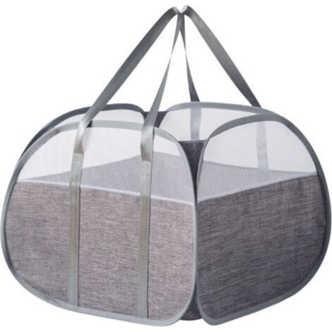 Panier à linge pliable grand volume 90 L – Panier extensible en filet respirant avec 2 poignées épaule – Idéal pour chambre et salle de bain (gris)