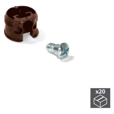 Emuca Enganche de unión para estantes, D. 20 mm, 13 mm, + Pernos D. 6 mm, Plástico y acero, Marrón, 20 ud. - (1/5)