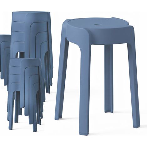 12 Tabourets Gigognes empilables BM HOME TAB-BLEU-FONCE en plastique, légers pour la maison salle de classe, cuisine, jardin (1/5)