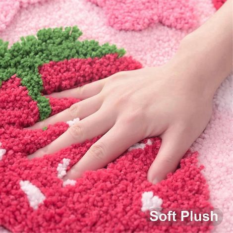 Tapis de bain rose à motif fraise mignon 50 x 80 cm (1/5)