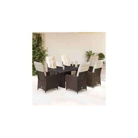 Ensemble de bistro de jardin 7 pcs coussins marron poly rotin (1/5)
