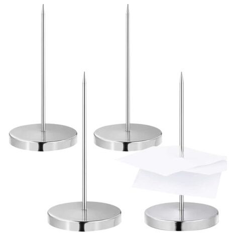 4 pcs Pique-Note en Métal, Facture Aiguille avec Rond Support Base, Porte-Mémo Pique-Fiches Porte Mémo Pour Factures Porte-Tickets de Restaurant Cuisine Réception Hôtel Accessoires (Argent) (1/5)