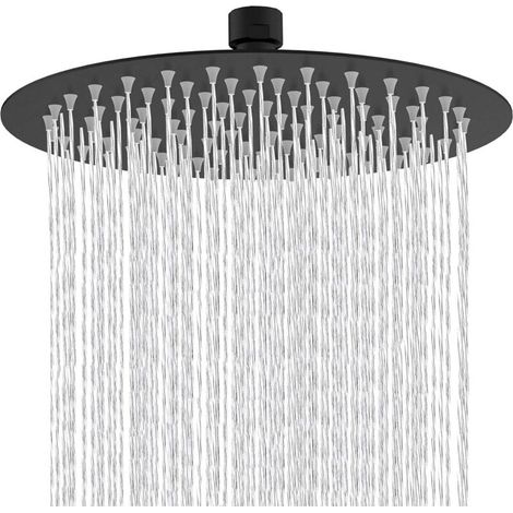 10 Inch Shower Head Round Fixed Shower Head 304 Stainless Steel Black 360° Rotatable Powerful High Pressure Spray Bathroom Bathroom Fixed Shower Heads
