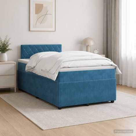 vidaXL Lit boxspring avec matelas Bleu 120 x 200 cm Velours (1/5)
