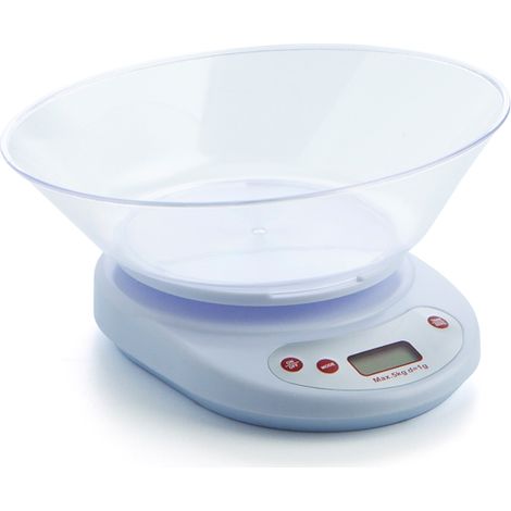 QUID balanza digital cuenco plastico 5 kg , Báscula PP con cesto QD Composición: Plástico Pantalla LCD 4 x 1,5 cm Capacidad: 5 kg. / 11 lb Precisión mínima pesada d (1/3)