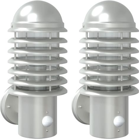Lot de 2 appliques murales d'extérieur avec capteur infrarouge jardin 15 x 15 x 33,5 cm en acier inoxydable argenté (1/5)