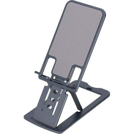 Tragbarer, faltbarer Handyhalter, 7 Winkeleinstellungen, Silikonbasis, grauer Tablethalter aus Aluminiumlegierung (1/5)