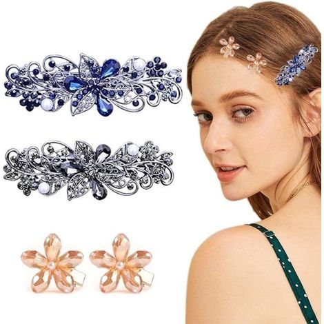 4 Stück Retro-Kristall-Haarspangen, französische Haarspangen, Hochzeitshaarnadeln, Strass-Hochzeitshaarspangen (1/5)